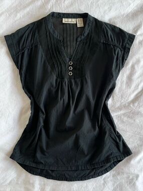 Dkny Black Short-Sleeve Pintuck Blouse